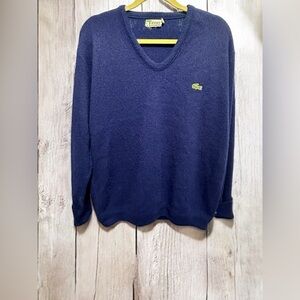 Vintage Lacoste IZOD Men's Navy Blue V Neck Sweater Size Large